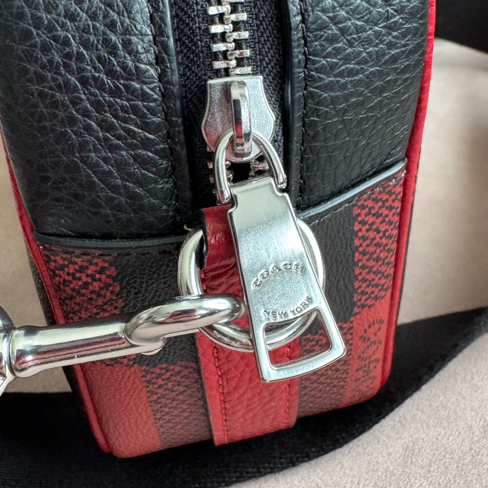 Coach Dempsey Camera Bag buffalo plaid print patch crossbody shoulder bag purse - Picture 6 of 15